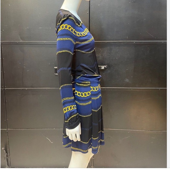 vintage Y2K Juicy Couture Mini dress Faux Wrap Scarf Chains print Navy Black L - Picture 2 of 13